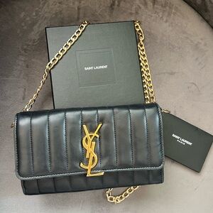 Saint Laurent Vicky Black Quilted Monogram Wallet